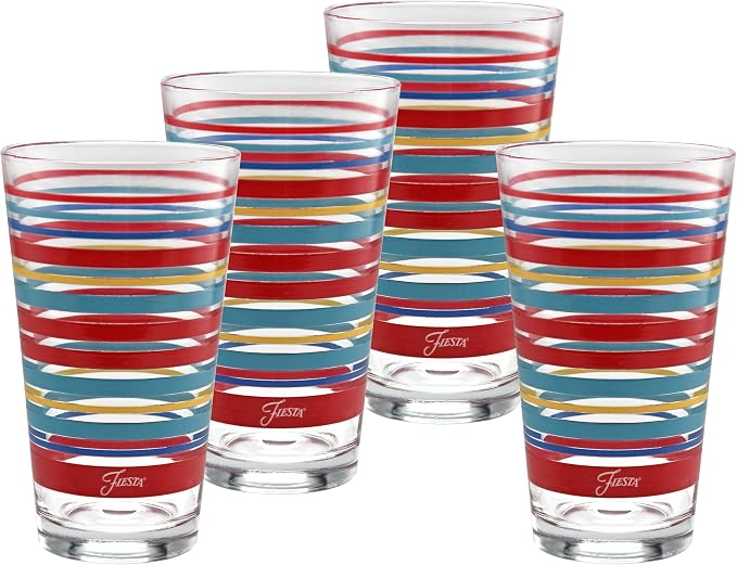 Culver Officially Licensed Fiesta Stripes 16-Ounce Tapered Cooler Glass (Set of 4) (Vibrant Collection)