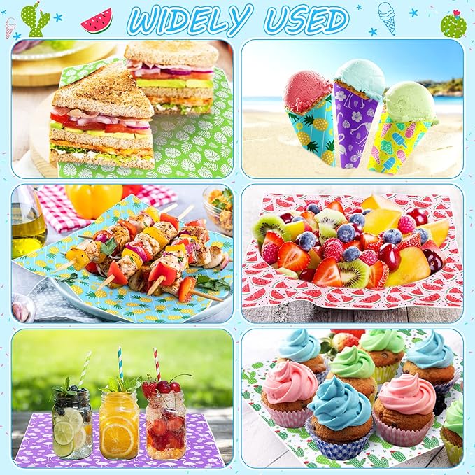 480Pcs Wax Paper Dry Waxed Deli Paper Sheets 12x12 inch Sandwich Wrap Parchment Papers Burger Wrapper Food Wrapping Papers Basket Liner for Food Home Kitchen Picnic Carnival Summer Beach Party Favors