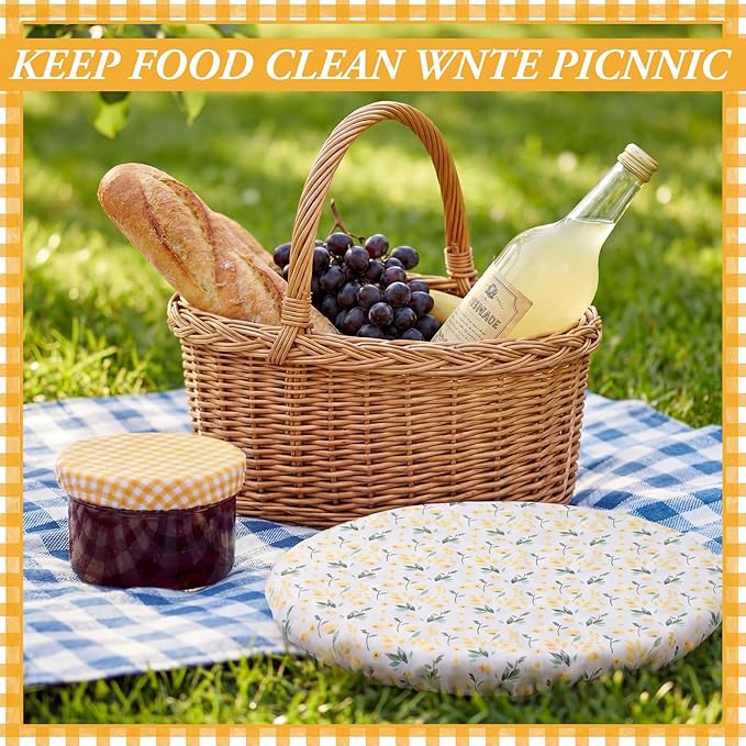 Patelai 10 Pcs Bowl Covers Reusable in 5 Size Stretch Cloth Fabric Elastic Food Storage Bowl Covers Bread Sourdough Lids for Proofing Food Fruits Leftover (Yellow, White,Bee Style)