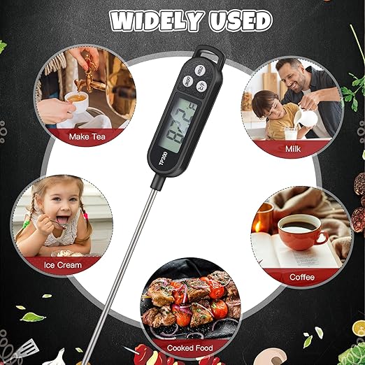 Copkim 6 Pcs Meat Thermometer Food Thermometer with Probe Water Liquid Instant Read Digital Thermometer Cooking Thermometer Supplies BBQ Kitchen Thermometer for Cooking Milk Yogurt (Black)