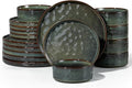 LIANYU 18 Piece Dinnerware Sets for 6, Stoneware Plates and Bowls Dish Set, Ceramic Dinner Ware Dishware for Kitchen Dining, Microwave & Dishwasher Safe,Moss Green