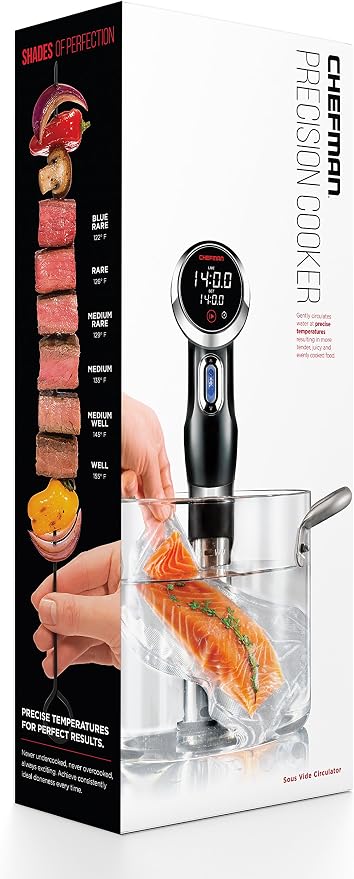 Chefman Sous Vide Immersion Circulator w/ Precise Temperature, Programmable Digital Touch Screen Display and Easy to Use Controls, Black