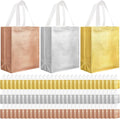 Eccliy Reusable Gift Bags Set Glossy Grocery Gift Tote Bag with Handle for Wedding, Bridal Shower, 4th of July, Summer Event(10 x 8 x 4.7 Inch,Gold,Silver,Rose Gold,80 Pcs)