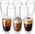 DOPUDO 17oz Double Wall Glass Coffee Mugs Set of 8, Insulated Coffee Mug, Clear Borosilicate Glass Coffee Cups for Cappuccino, Tea, Lightweight and Microwave Safe