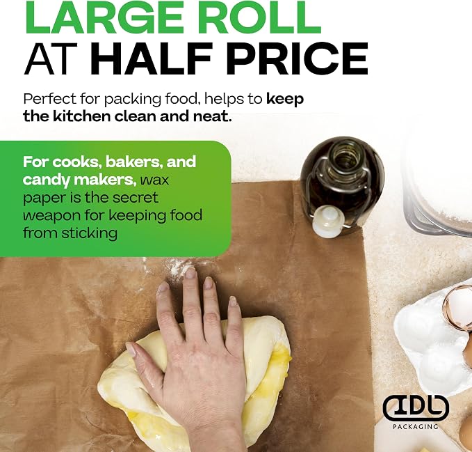 Brown Wet Wax Paper Roll 24" x 900' - USA-Made Moisture-Repellent Cooking Paper for Packing, Storing & Freezing - Heavy-Duty Food-Safe Wrapping Material for Meat, Cheese & Baked Goods by IDL Packaging