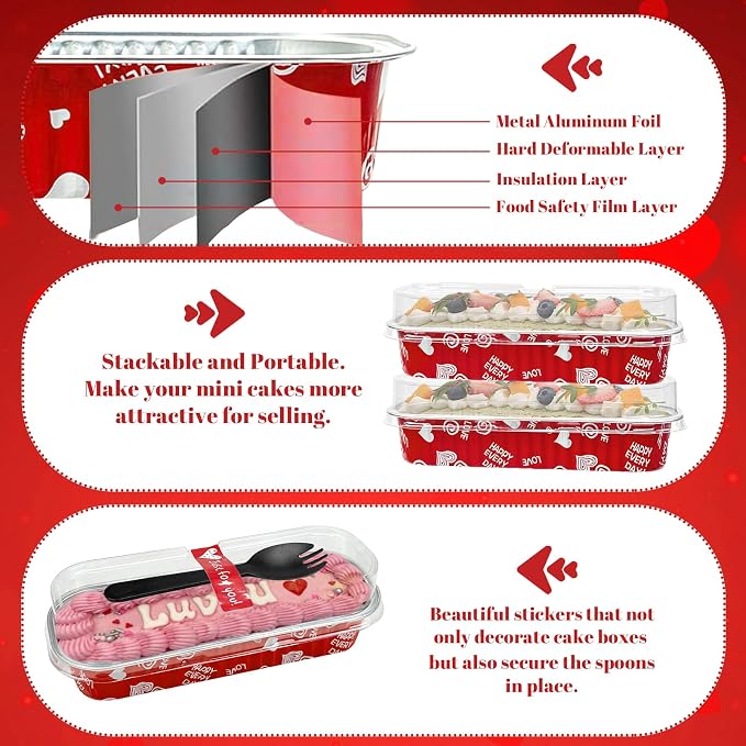 100Pack Valentine's Mini Loaf Pans with Lids Mini Cake Pans with Lids and Spoons, 6.8Oz Heart Shaped Cake Pans Fancy Muffin Pans Aluminum Foil Pans, Individual Dessert Cups Containers for Sales,Party