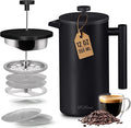 Utopia Kitchen 304 Grade Stainless Steel French Press Coffee Maker 12 Oz, Double Wall Insulated Coffee Press with 4-Level Filtration system, Include 2 Extra Filters, Rust-Free, Black