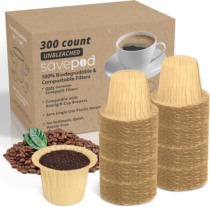Savepod Disposable Unbleached Coffee Filters - 300 Count - Made Exclusively for Savepod - Compatible with K-Cup Brewers - Reusable K-Cup Coffee Filters - Single Serve Use