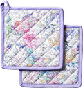 Maison d' Hermine Pot Holders 100% Cotton Heat Resistant Potholders 8" x 8" Hot Pads with Loop BBQ Cooking Baking Gifts for Mothers Day Handling Hot Pans Spring/Summer (Pack of 2, Floral Love)
