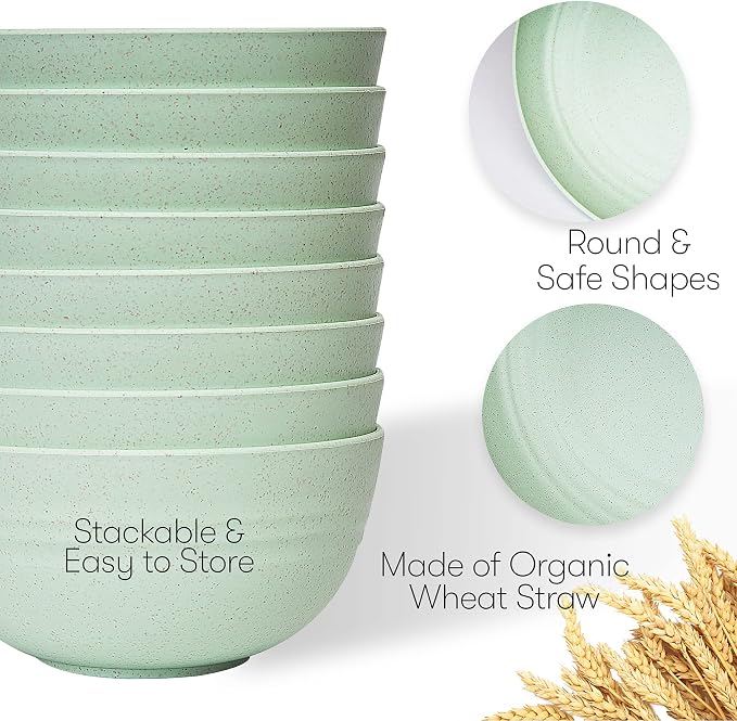 Wheat Straw Dinnerware Sets | Unbreakable Dinnerware Sets | Dishwasher Microwave Safe Dinnerware | Eco Friendly Non Breakable Dinnerware Sets | RV Outdoor Camping (Green, Service for 8 (32 pcs))