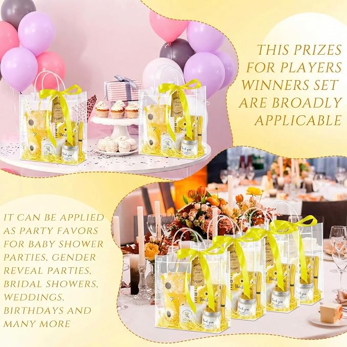 Nuogo 6 Sets New Parent Shower Prizes for Player Winners Adult, Wedding Bridal Shower Gift, Plastic Tumbler Notebook Scented Candle Ballpoint Pen Bag (Yellow Color,Sunflower Style)