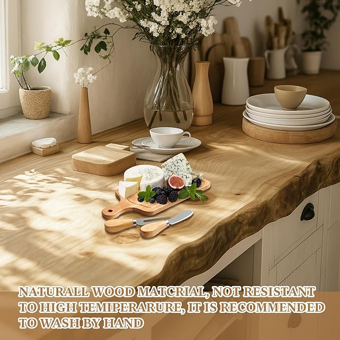Ziliny 1 Set Bridal Baby Shower Cheese Prizes Wooden Square Board Gift Set Knives Forks Thank You Tags with Box for Guests for Valentines Bridal Baby Shower Housewarming (Cherry Wood)