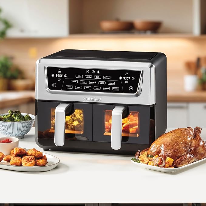 Cuisinart Dual Basket Air Fryer, Two Baskets 11 Qt in Total, 6 Functions: Air Fry, Roast, Bake, Broil, Dehydrate & Keep Warm, Features Sync Finish & Sync Settings, Toss Reminder & Auto-Pause, ADZ-112