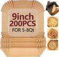 9 Inch Air Fryer Liners Disposable-200PCS Square Parchment Paper Liners,Heat Resistant & Non-Stick,Unbleached Liners for Air Fryer,Oven,Roasting,Baking,Microwave（Bottom is 8 Inch）