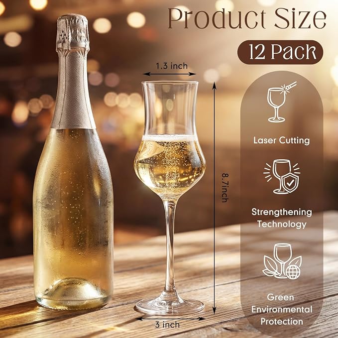 Remerry 3.5oz Grappa Glass, Set of 12 - Crystal Glass Stemware Spirit Glassware Tulip Shaped for Home and Restaurant Bar, Serving Liqueur, Champagne, Limoncello Cordial, Aperitif