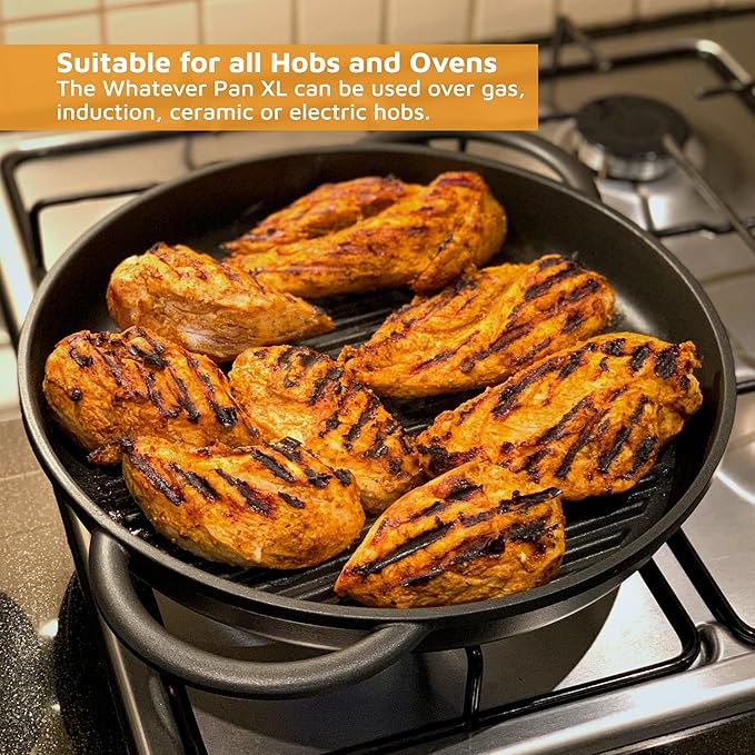 Jean-Patrique The Whatever Pan Cast Aluminum Griddle Pan for Stove Top - Lighter than Cast Iron Skillet Pancake Griddle with Lid - Nonstick Stove Top Grill Pan (11.8")
