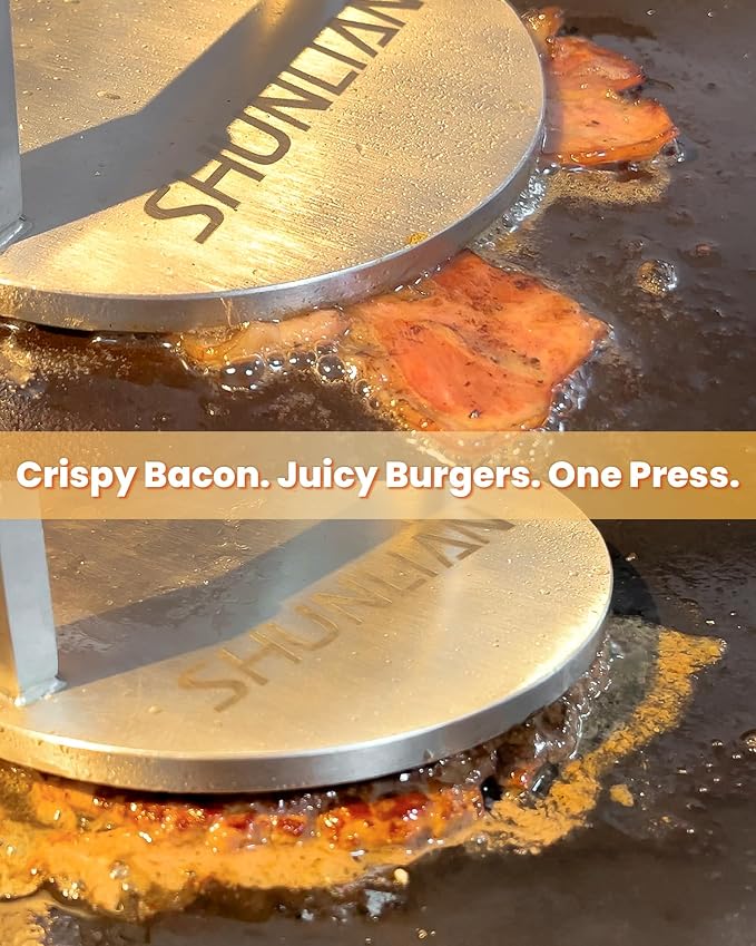 Smash Burger Press, 6 Inch Non-Stick Heavy Duty Hamburger Smasher Tool, 2.9lb Anti-Scald Wooden Handle Protein Press for Flat Top Griddle, Stove top, BBQ, Ground Beef, Meats, Bacon, Steak