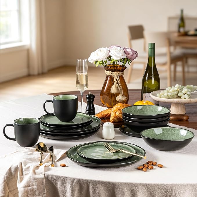 AmorArc Ceramic Dinnerware Sets,Handmade Reactive Glaze Stoneware Plates and Bowls Sets,Highly Scratch Resistant | Dishwasher & Microwave Safe Dishes Set,Service for 4 (12pc)