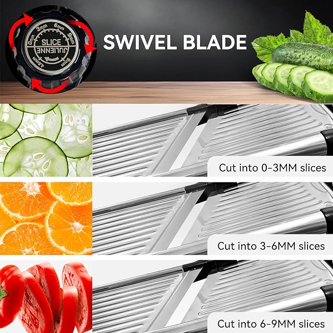 Mandoline Slicer, Mandoline Food Slicer for Kitchen, Mandolin, Vegetable Chopper, Veggie Slicer, Adjustable Stainless Steel Veggie Onion Tomato Julienne Cutter with 1 Pair Cut-Resistant Gloves