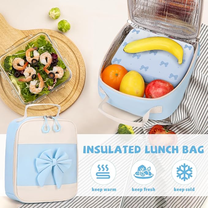 DIGOBAY Girls Backpack - Kids Bento Box Set with Insulated Lunch Bag, Cutlery and Pencil Case, 6 Leak-Proof Compartments, Removable Tray for Girls, Teens School Picnic (Blue)