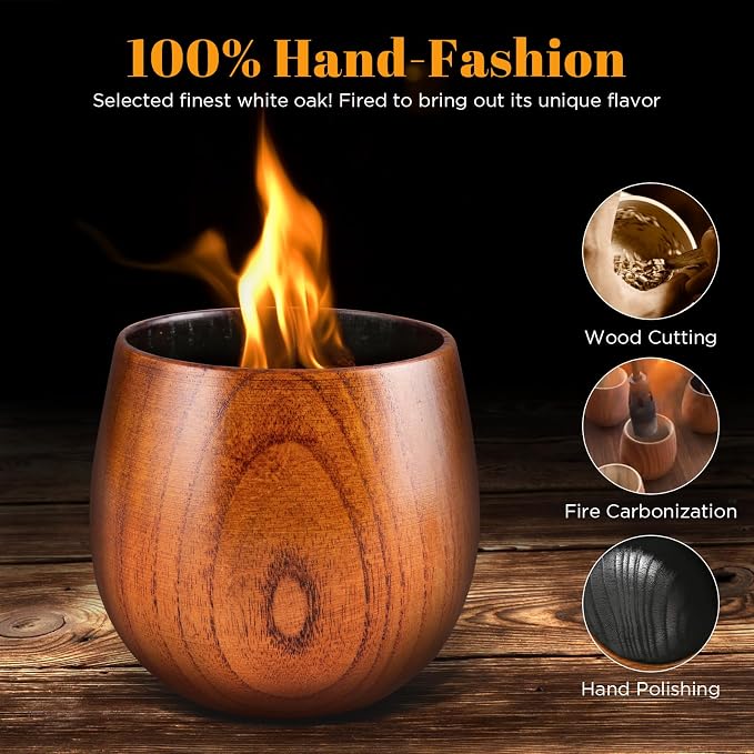 GENUINED 11oz Charred Wooden Bourbon Drinking Glass, Old Fashioned Smoke Whiskey Glasses Set of 2, Gifts for Men