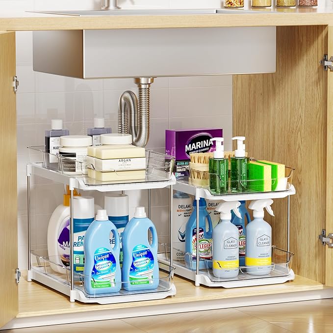 LAMU Under Bed Storage with Wheels 2 Pack & 2 Pack Bathroom Organizers and Storage