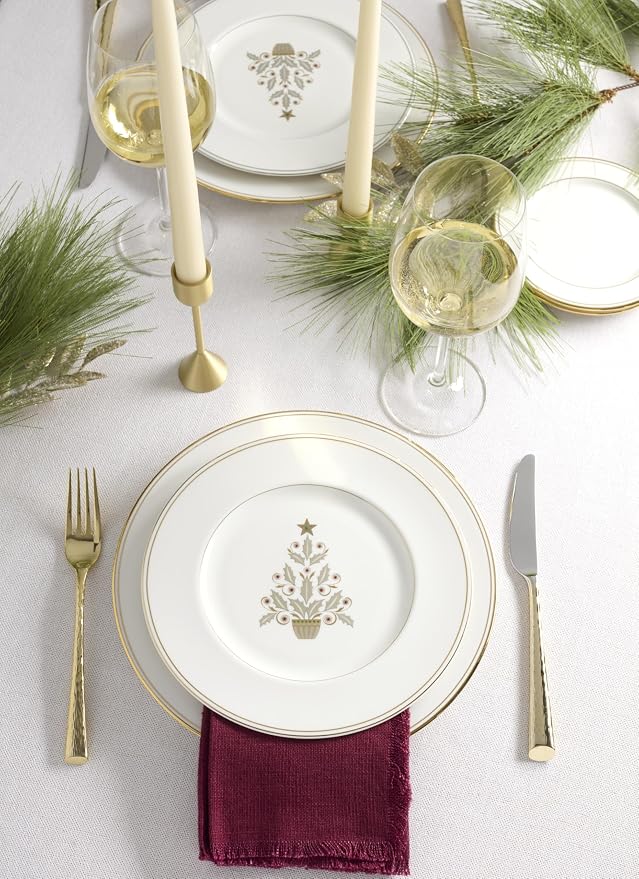 Lenox 897867 Federal Gold Tree Accent Plates, Service For 4, Christmas Dishes, Dinnerware Set, Holiday