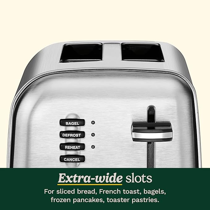 Cuisinart CPT-160P1 Metal Classic 2-Slice Toaster, Brushed Stainless Steel, 6 Shade Settings, 1.5" Wide Slots for Bagels & Bread, Defrost/Reheat Functions, Extra-Lift Lever, Slide-Out Crumb Tray