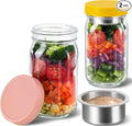 KTKUDY 2 Pack 32 oz Glass Salad Jars with Dressing Cups (Pod) - Meal Prep Salad Container for Lunch - Leakproof Mason Jars with Lids