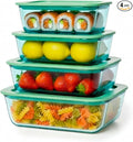 Crispa 8-Piece Teal Square Glass Food Storage Containers with Silicone Glass Lids – 100% Plastic-Free (2x 40oz, 2x 20oz) – Leakproof, Airtight, Freezer, Microwave and Dishwasher Safe