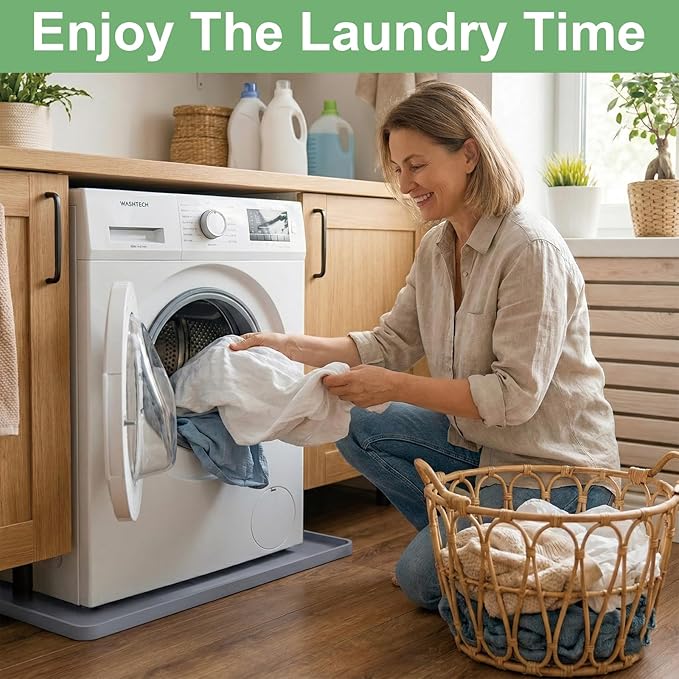 27x27 Inch Silicone Washing Machine Drain Pan – Fits Compact Washers up to 3.5 cu. ft., Waterproof Leak Protection Mat, Anti-Vibration Floor Protector, Grey