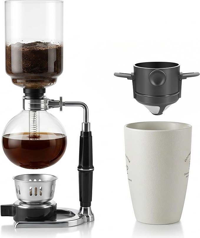 Siphon Coffee Maker, 20 oz Vacuum Brewer with Mesh Filter | Extra-fine mesh filter for cleaner final pour, borosilicate glass, hands-on siphon brewing, rich small-batch coffee