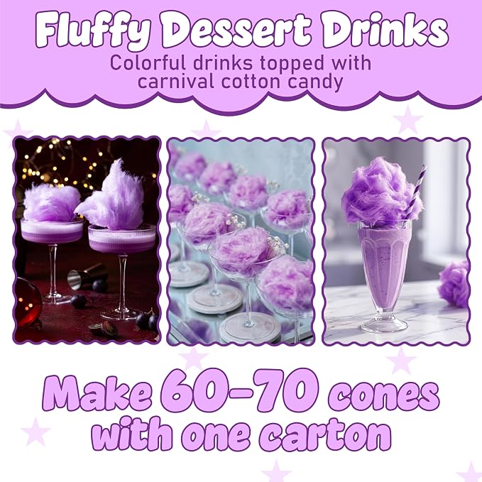 Perfectware Concession Essentials Grape Cotton Candy Mix – Ready-to-Use Floss Sugar for Cotton Candy Machines – Makes 60–70 Cones – 3.25 lb Carton – Carnival Style Cotton Candy Sugar