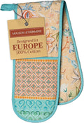 Maison d' Hermine Double Oven Mitts 100% Cotton 7"x35" Double Oven Mitt Heat Resistant BBQ Cooking Gloves with Loop Baking Grilling Gifts for Mothers Day Spring Summer (Luxury Loft - Peach)