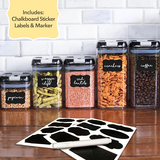 Simply Gourmet Airtight Food Storage Containers with Lids – 7 Piece Assorted Size Kitchen Pantry Organization Set, BPA-Free Clear Plastic, Stackable Containers for Cereal, Flour, Sugar, Rice, Snacks