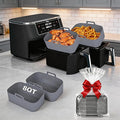 Silicone Air Fryer Liners for Ninja - Reusable DZ201 8QT Dual Basket - Rectangular 2-Pack Vacuum-Packed Easy-Clean Dishwasher-Safe Food-Safe for Home Chefs - Housewarming Gifts