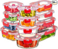 FineDine 24 Piece Glass Storage Containers with Lids - Leak Proof, Dishwasher Safe Glass Food Storage Containers for Meal Prep or Leftovers, Red