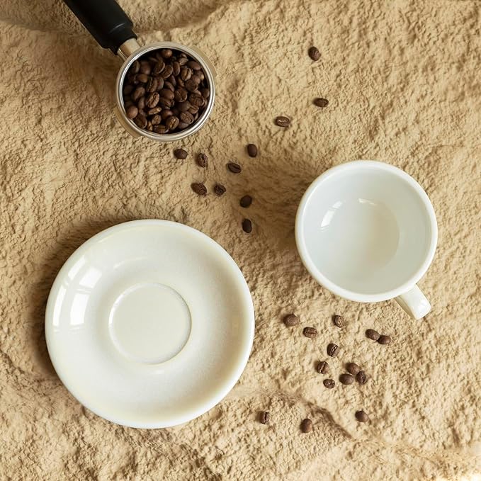 Loveramics Coffee Cup Ceramic, 8 oz Latte Art Cup with Saucer for Cappuccino, Tea, Espresso, Thick - walled stoneware Cappuccino mug Set for Cafe and Barista - Potters Colours (Ivory, 8OZ)