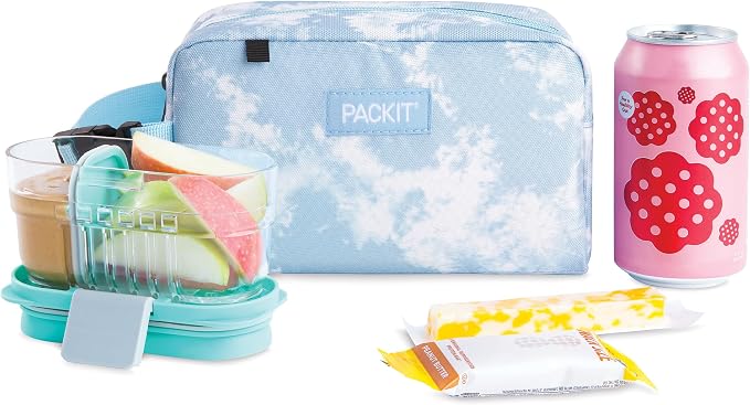 PackIt Freezable Small Insulated Snack Box, Blue Sky, with EcoFreeze Technology (Built-in Ice Pack), Mini Cooler or Small Lunch Bag, For Fresh Snacks On the Go, for Work, Gym, or Travel