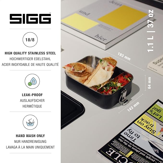 Sigg - Gemstone Lunch Box Obsidian - Stainless Steel - No Plastic - Dishwasher Safe - Leak-Proof - Reusable Food Containers - Black - Lunch To Go 27 Oz