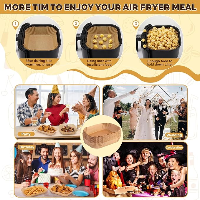 300 Pcs Air Fryer Liners Disposable Parchment Baking Paper Liner Rectangle Non-stick Accessories for Loaf Pan, Air Fryer & Oven, 8.6 x 5.5 Inch, Brown