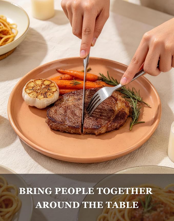 OTAGO 24-Piece Brown Stoneware Dinnerware Set for 6 with Mugs, Plates and Bowls Sets with Partially Unglazed Base, Scratch Resistant Ceramic Dish Set, Microwave & Dishwasher Safe for Kitchen