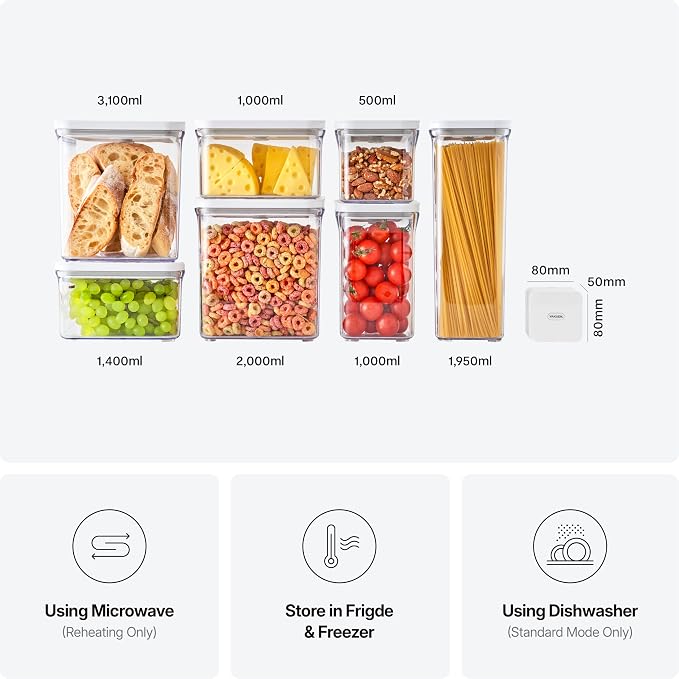 VAKUEN Premium Airtight Food Storage Containers Mega 8P/Set. Total 46.11cup, 7pcs Container and Vacuum Sealer. Smart One-Click Seal Lid, Patented Double Silicone Lining, 100% Leak Proof, BPA-FREE