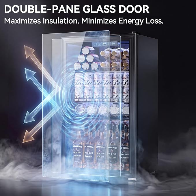 Tehanld Beverage Fridge, 130 Can Mini Fridge With Glass Door, Beverage Cooler Refrigerator, Wine Drink Beer Cooler, Adjustable Shelves & Digital Temperature Display