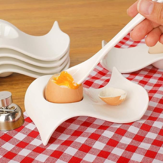 Ceramic Egg Cup, Egg Cups for Soft Boiled Eggs, Soft Boiled Egg Holder 4 + 1 Egg Topper Cutter Boiled Egg Cups Set