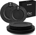 MIAMIO - Set of 8 Dinner Plates, 4x Small Plates (9 inch), 4x Big Plates (11 inch), / 8-piece Ceramic Plate Set, Stoneware Crockery Set - Microwave & Dishwasher Safe - Oasis Collection (Black)
