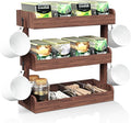 3 Tier Tea Bag Organizer - Wall-Mounted Holder with Partitions, 4 Hooks, Wooden Tea Box for Office, Kitchen, Cabinet, Pantry