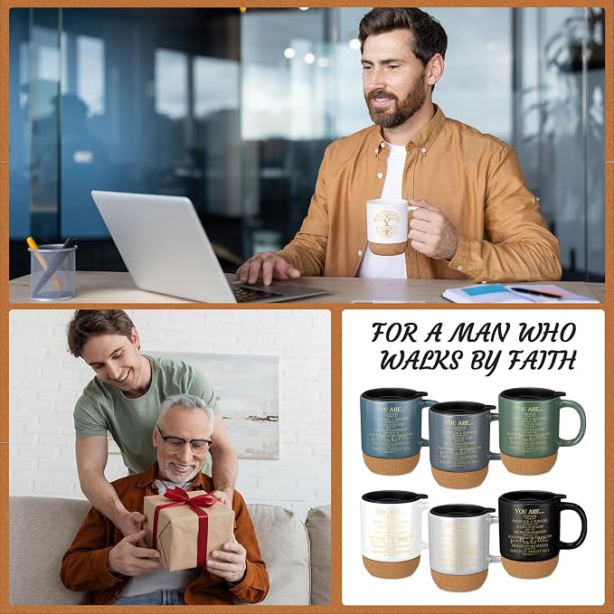 Didaey 6 Pcs Man of God Gifts for Men Christian Mugs Bulk with Cork Bottom 15 oz Bible Verses Cup Ceramic Religious Coffee Mug Thank You Gift for Father Dad Grandpa Church Christmas (Multicolored)