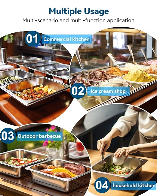 ZeroPone 4 Pack Hotel Pans with Lids, 1/2 Size 2.5" Deep Stainless Steel Steam Table Pans 22 Gauge Anti Jam 12.8" L x 10.4" W Commercial Food Storage Containers Metal Pan