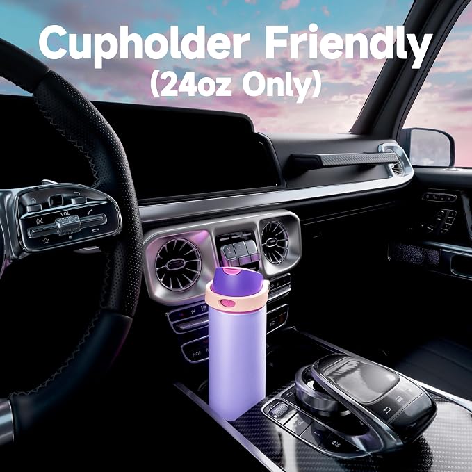 24 oz Insulated Water Bottle for Women: Meoky Stainless Steel Metal Water Bottle with 2-in-1 Straw and Spout Lid - Leak Proof, Cold for 24 Hours, Protective Silicone Base, BPA-Free for School, Orchid